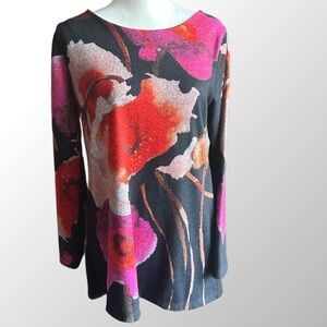 SOFT SURROUNDINGS‎ Black & Pink Floral Print Pullover Sweater In Small